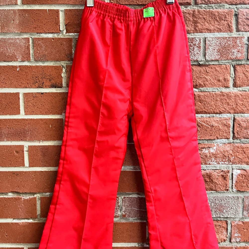 Vintage Kids' Red Lined Nylon pants or Rain Pants with Elastic Waist Bootleg